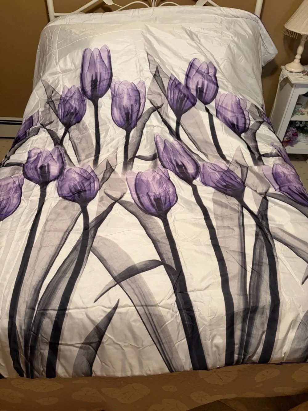 Purple Tulip Print Comforter - Unbranded